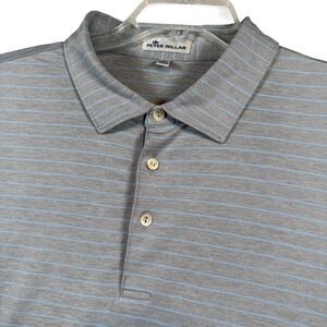 Peter Millar Mens Gray Blue Stripe Golf Polo Shirt XL Short Sleeve Performance